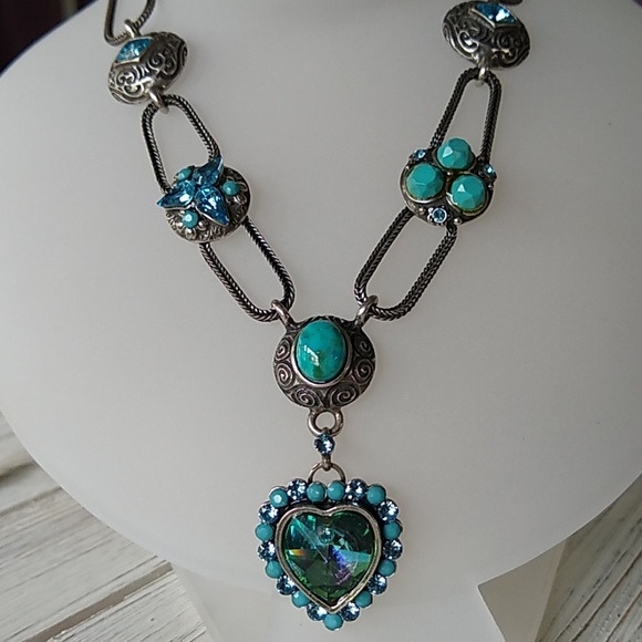 Aqua Swarovski Crystal/Turq SP ❤️ NECKLACE - Picture 3 of 8